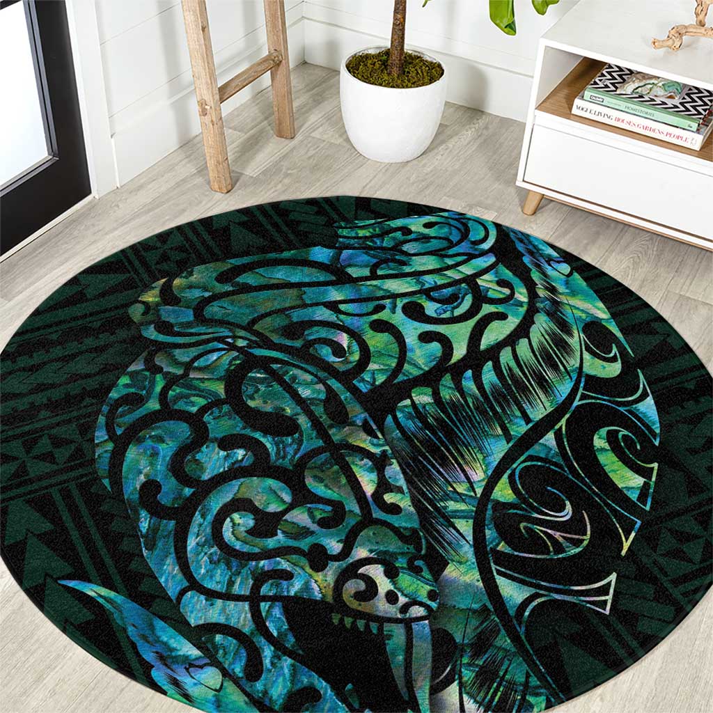 New Zealand Eel Round Carpet Tuna Aotearoa Maori With Paua Shell - Turquoise