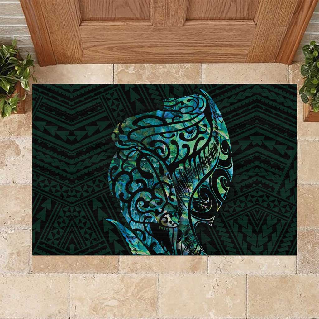 New Zealand Eel Rubber Doormat Tuna Aotearoa Maori With Paua Shell - Turquoise