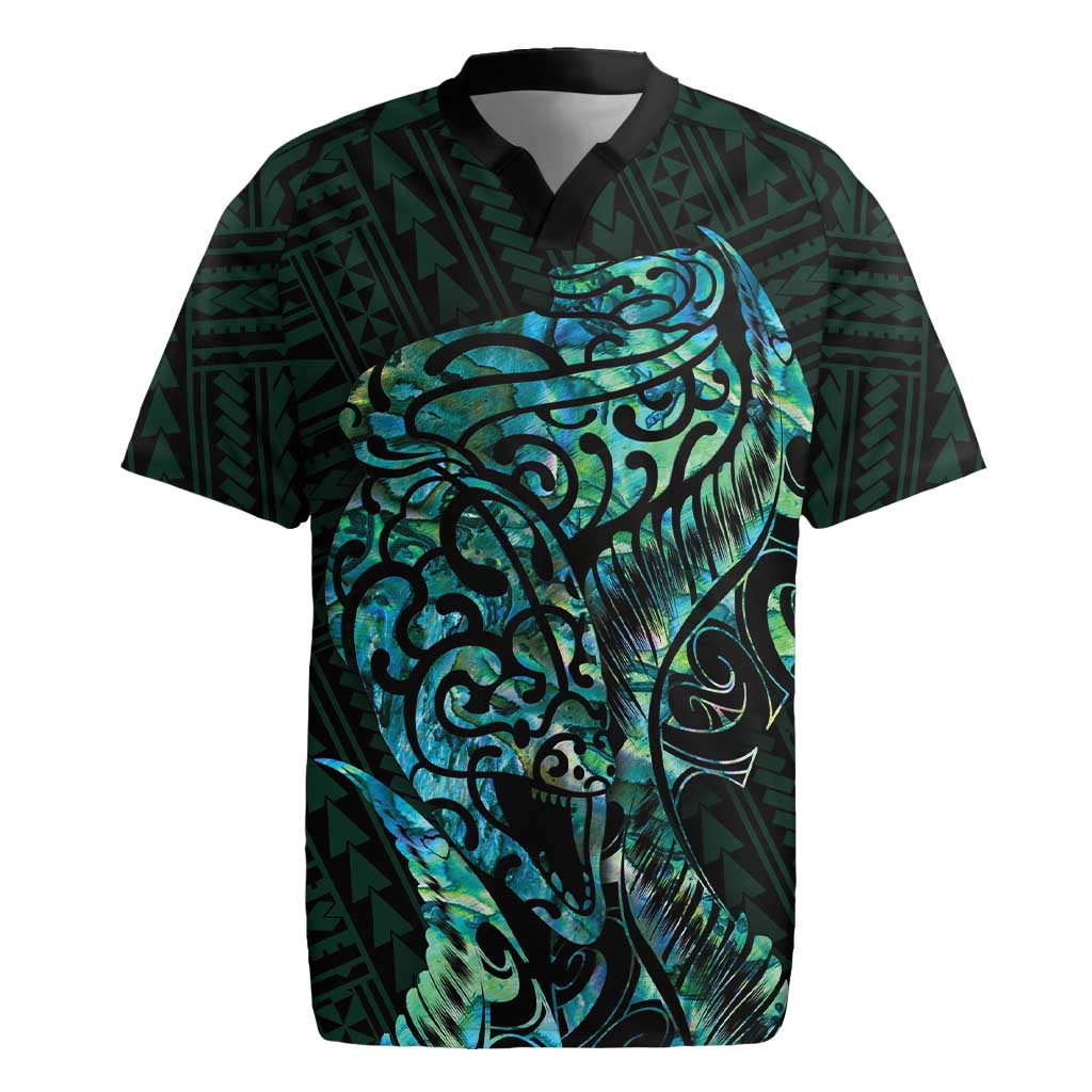 New Zealand Eel Rugby Jersey Tuna Aotearoa Maori With Paua Shell - Turquoise