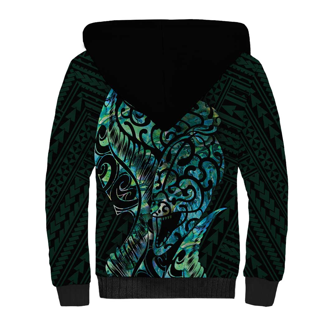 New Zealand Eel Sherpa Hoodie Tuna Aotearoa Maori With Paua Shell - Turquoise LT14 - Polynesian Pride