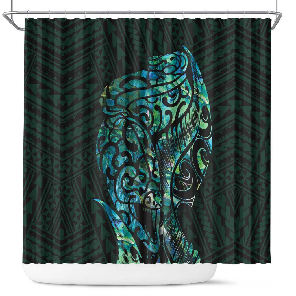 New Zealand Eel Shower Curtain Tuna Aotearoa Maori With Paua Shell - Turquoise