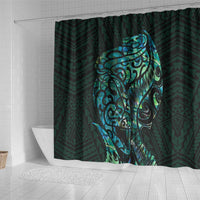 New Zealand Eel Shower Curtain Tuna Aotearoa Maori With Paua Shell - Turquoise