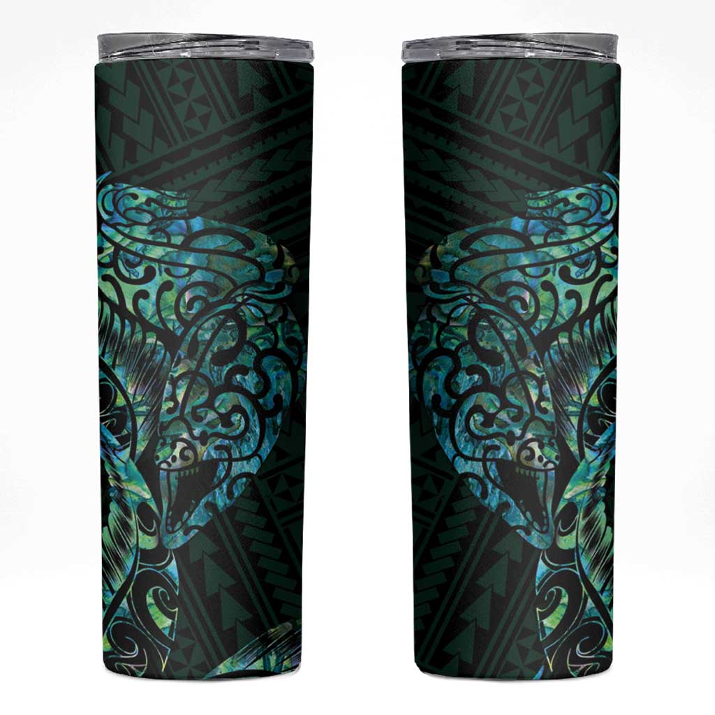 New Zealand Eel Skinny Tumbler Tuna Aotearoa Maori With Paua Shell - Turquoise