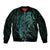 New Zealand Eel Sleeve Zip Bomber Jacket Tuna Aotearoa Maori With Paua Shell - Turquoise