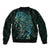 New Zealand Eel Sleeve Zip Bomber Jacket Tuna Aotearoa Maori With Paua Shell - Turquoise