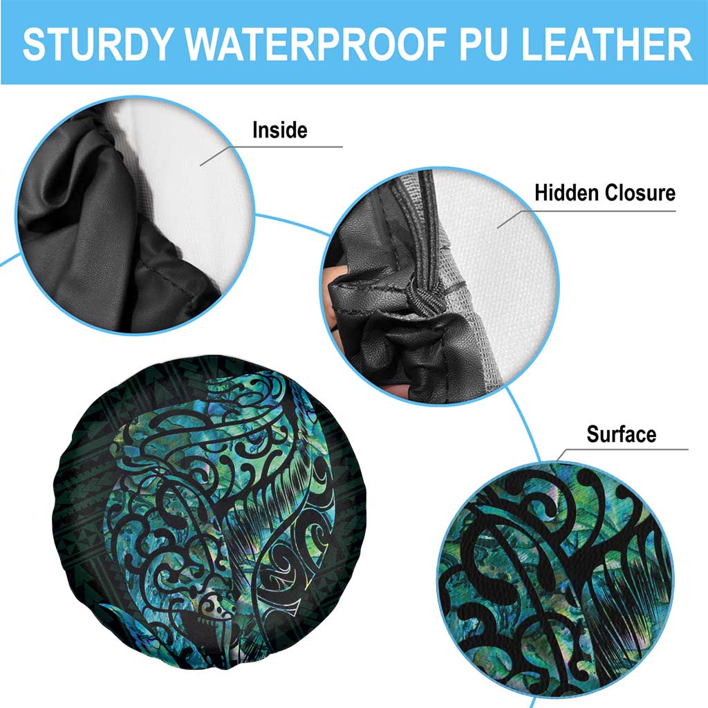 New Zealand Eel Spare Tire Cover Tuna Aotearoa Maori With Paua Shell - Turquoise LT14 - Polynesian Pride