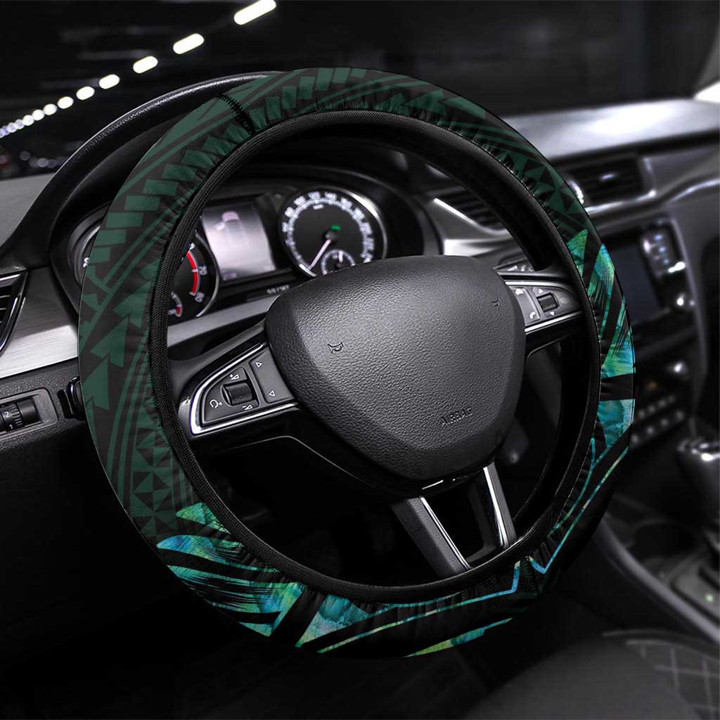 New Zealand Eel Steering Wheel Cover Tuna Aotearoa Maori With Paua Shell - Turquoise LT14 Universal Fit Turquoise - Polynesian Pride