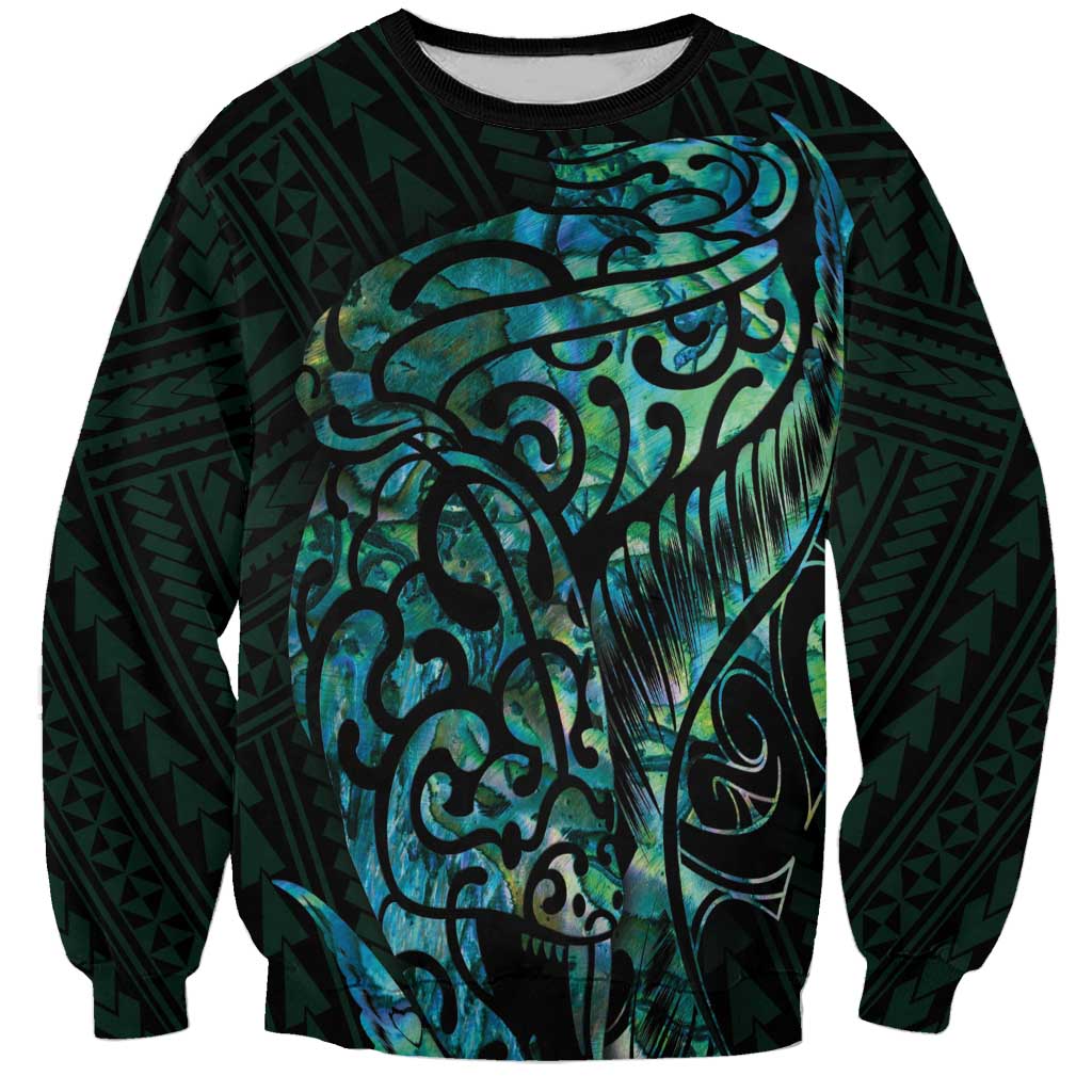 New Zealand Eel Sweatshirt Tuna Aotearoa Maori With Paua Shell - Turquoise