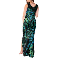 New Zealand Eel Tank Maxi Dress Tuna Aotearoa Maori With Paua Shell - Turquoise LT14 - Polynesian Pride