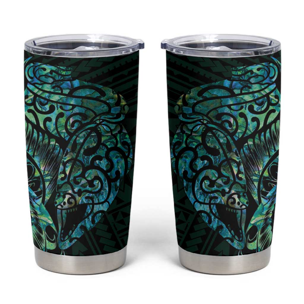 New Zealand Eel Tumbler Cup Tuna Aotearoa Maori With Paua Shell - Turquoise LT14 Turquoise - Polynesian Pride
