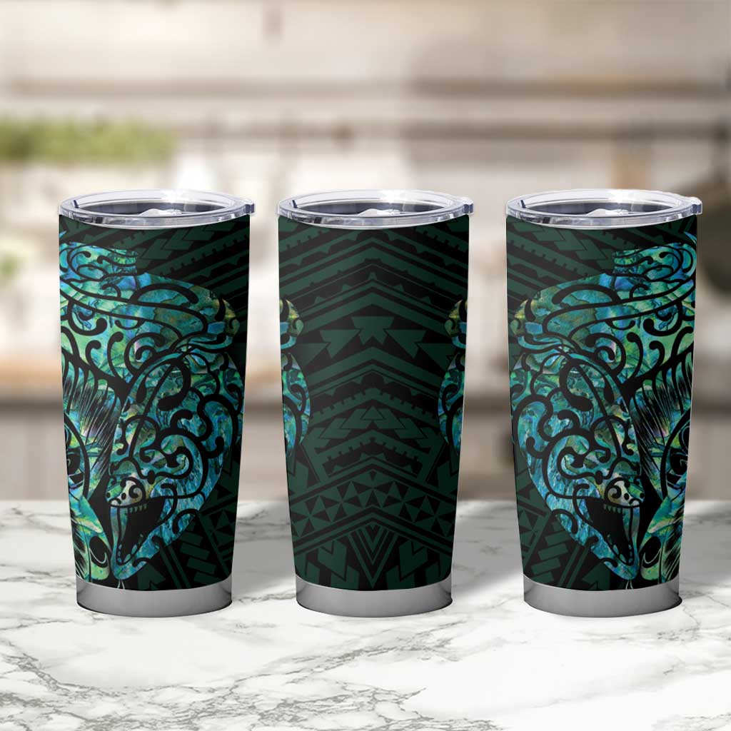 New Zealand Eel Tumbler Cup Tuna Aotearoa Maori With Paua Shell - Turquoise LT14 - Polynesian Pride