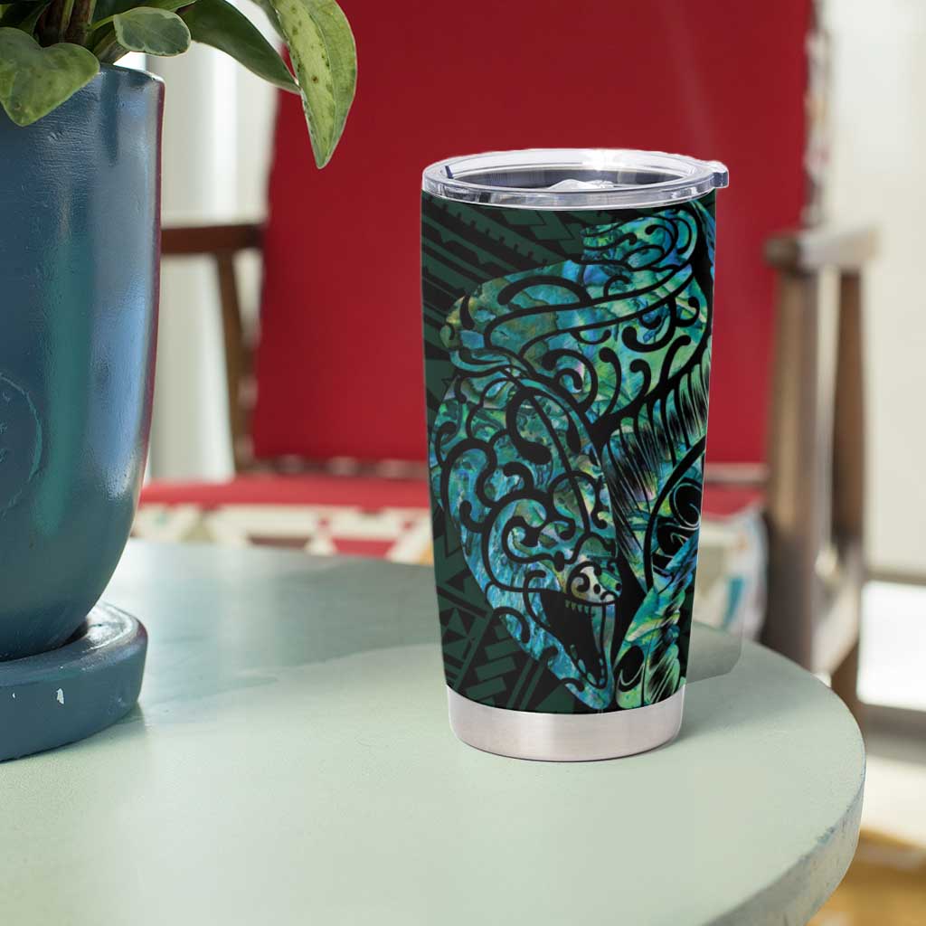 New Zealand Eel Tumbler Cup Tuna Aotearoa Maori With Paua Shell - Turquoise LT14 - Polynesian Pride