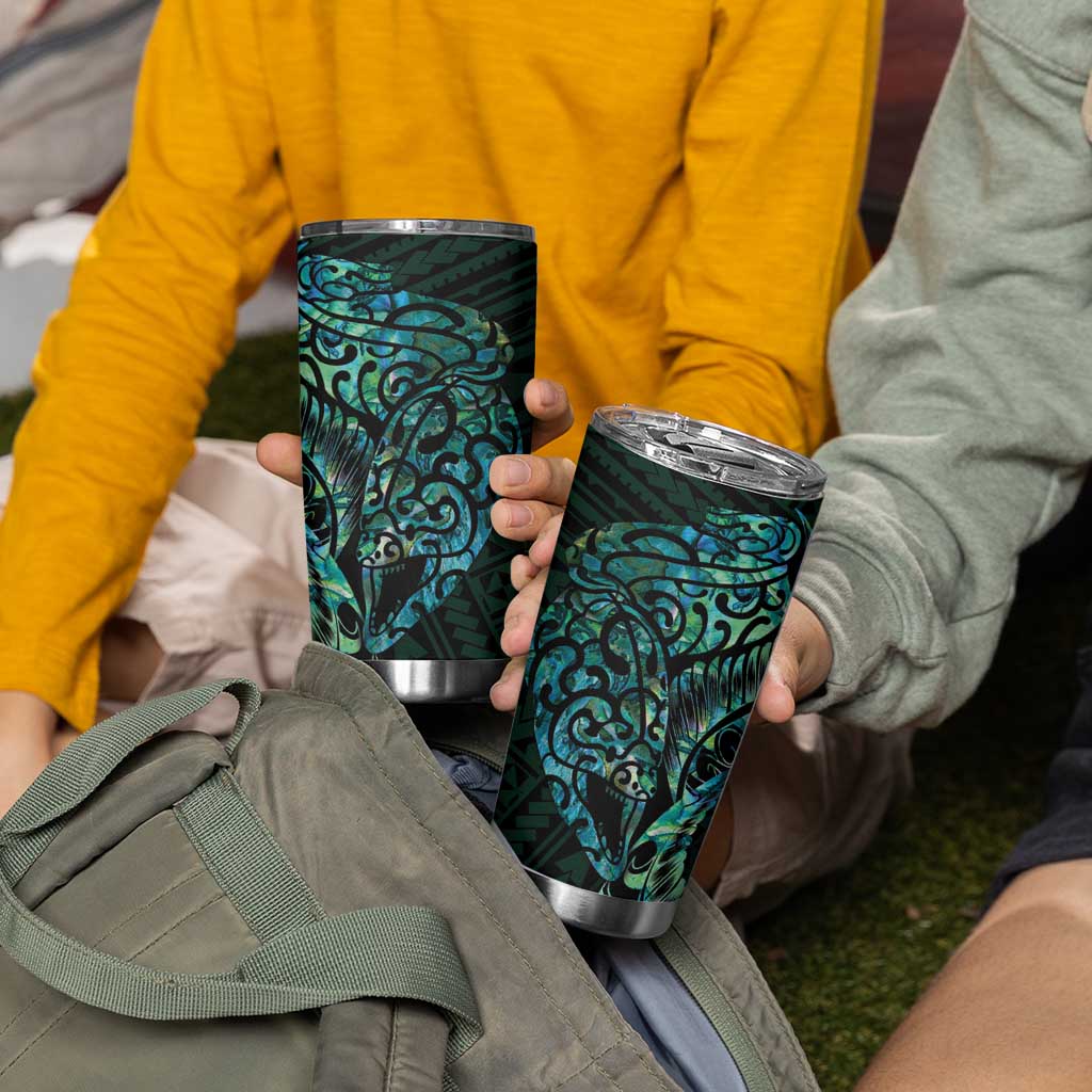 New Zealand Eel Tumbler Cup Tuna Aotearoa Maori With Paua Shell - Turquoise LT14 - Polynesian Pride