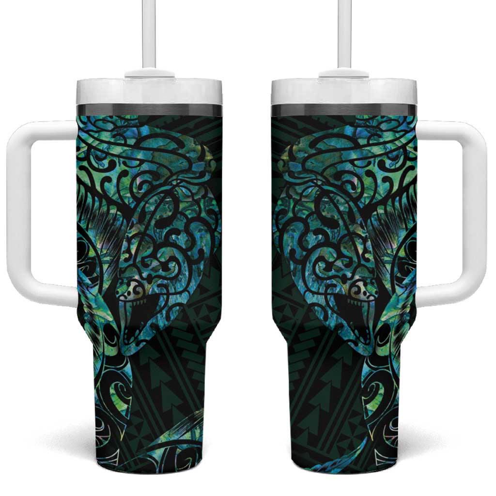 New Zealand Eel Tumbler With Handle Tuna Aotearoa Maori With Paua Shell - Turquoise LT14 One Size: 40 oz Turquoise - Polynesian Pride