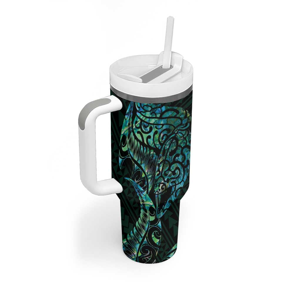New Zealand Eel Tumbler With Handle Tuna Aotearoa Maori With Paua Shell - Turquoise LT14 - Polynesian Pride