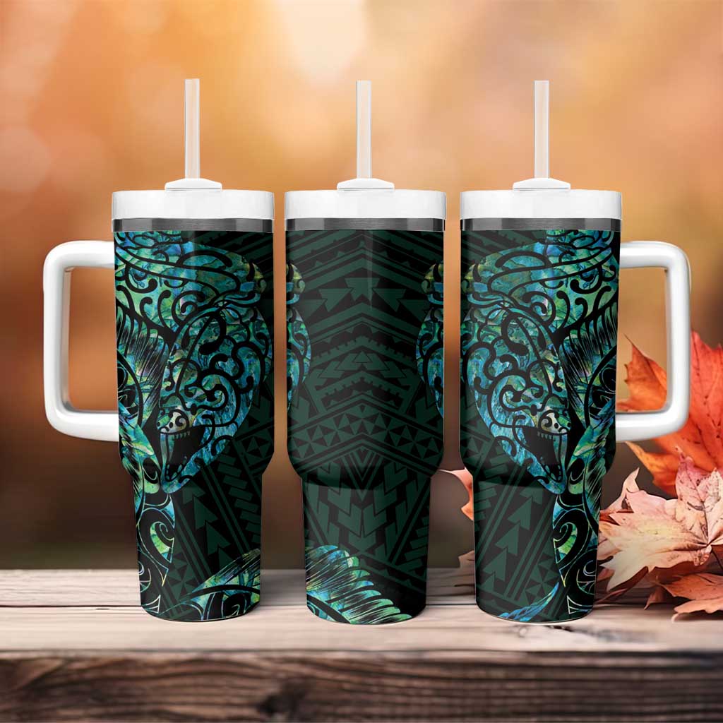 New Zealand Eel Tumbler With Handle Tuna Aotearoa Maori With Paua Shell - Turquoise LT14 - Polynesian Pride