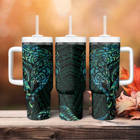 New Zealand Eel Tumbler With Handle Tuna Aotearoa Maori With Paua Shell - Turquoise LT14 - Polynesian Pride