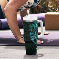 New Zealand Eel Tumbler With Handle Tuna Aotearoa Maori With Paua Shell - Turquoise LT14 - Polynesian Pride