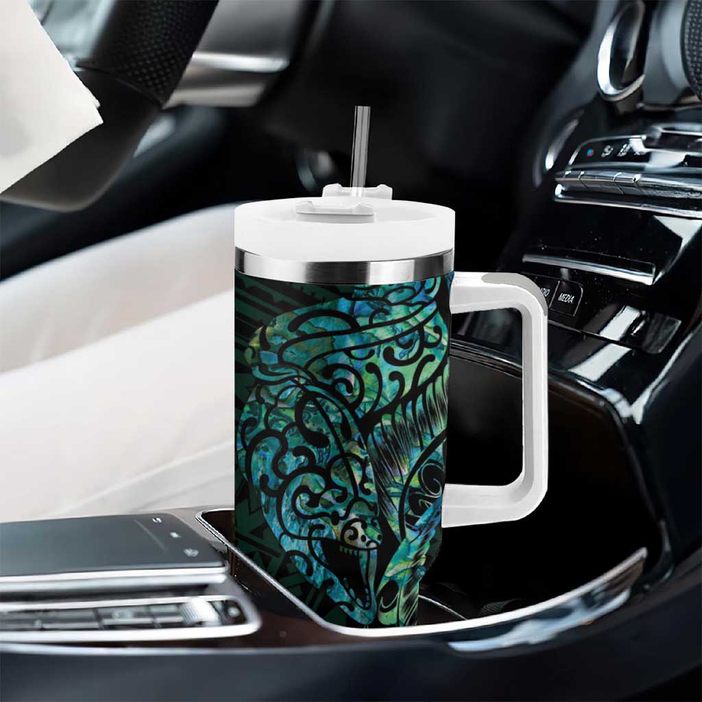 New Zealand Eel Tumbler With Handle Tuna Aotearoa Maori With Paua Shell - Turquoise LT14 - Polynesian Pride
