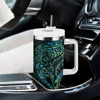 New Zealand Eel Tumbler With Handle Tuna Aotearoa Maori With Paua Shell - Turquoise LT14 - Polynesian Pride