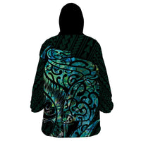 New Zealand Eel Wearable Blanket Hoodie Tuna Aotearoa Maori With Paua Shell - Turquoise LT14 - Polynesian Pride