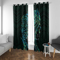 New Zealand Eel Window Curtain Tuna Aotearoa Maori With Paua Shell - Turquoise LT14 With Grommets Turquoise - Polynesian Pride