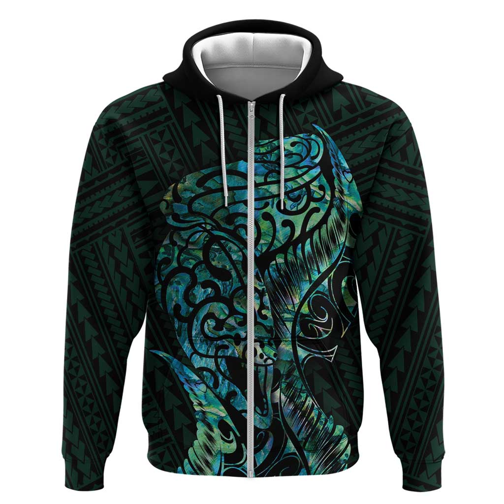 New Zealand Eel Zip Hoodie Tuna Aotearoa Maori With Paua Shell - Turquoise