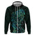 New Zealand Eel Zip Hoodie Tuna Aotearoa Maori With Paua Shell - Turquoise