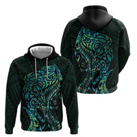 New Zealand Eel Zip Hoodie Tuna Aotearoa Maori With Paua Shell - Turquoise