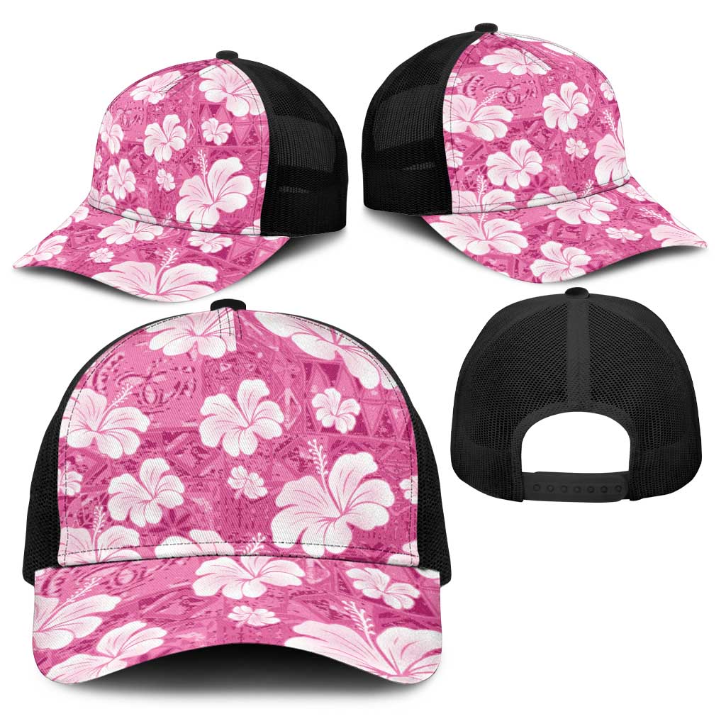 Pink Bula Fiji Masi Hibiscus Seamless Baseball Net Cap LT14 - Polynesian Pride