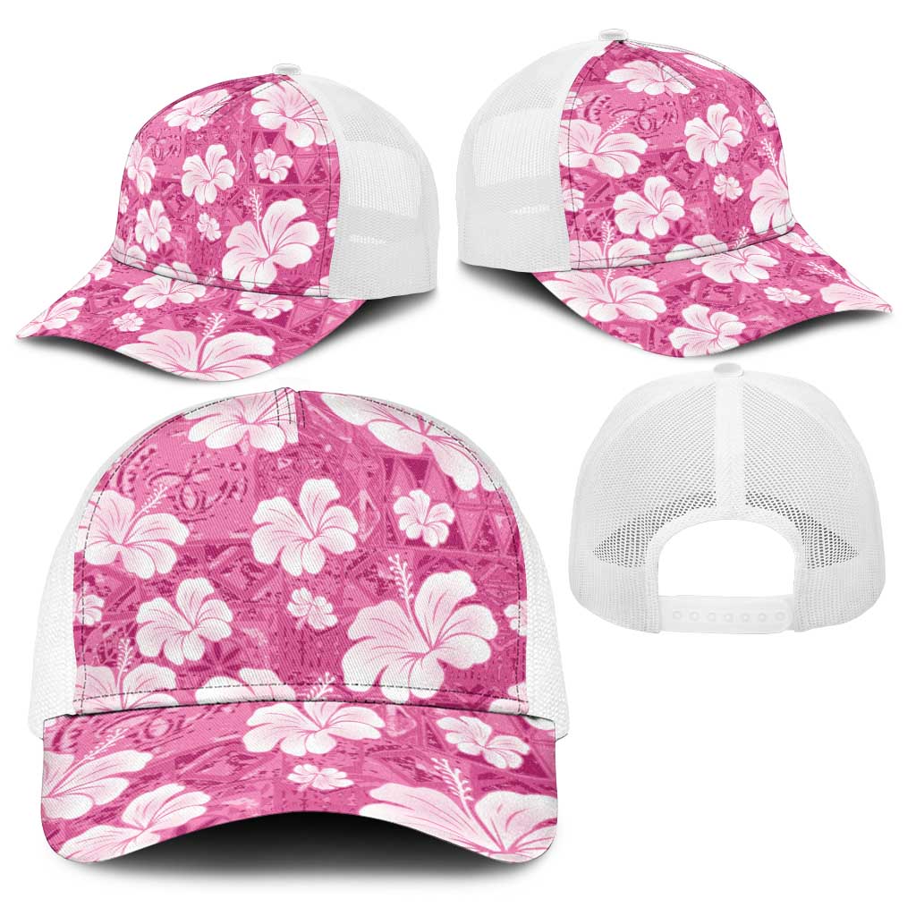 Pink Bula Fiji Masi Hibiscus Seamless Baseball Net Cap LT14 - Polynesian Pride