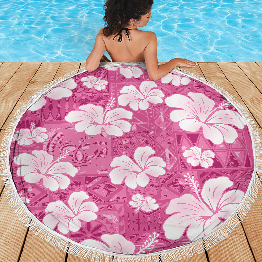 Pink Bula Fiji Masi Hibiscus Seamless Beach Blanket LT14 - Polynesian Pride