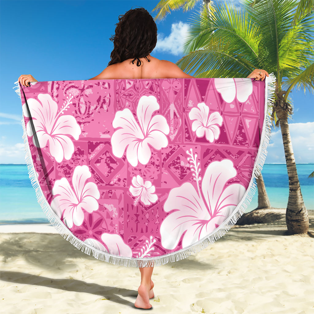 Pink Bula Fiji Masi Hibiscus Seamless Beach Blanket LT14 - Polynesian Pride