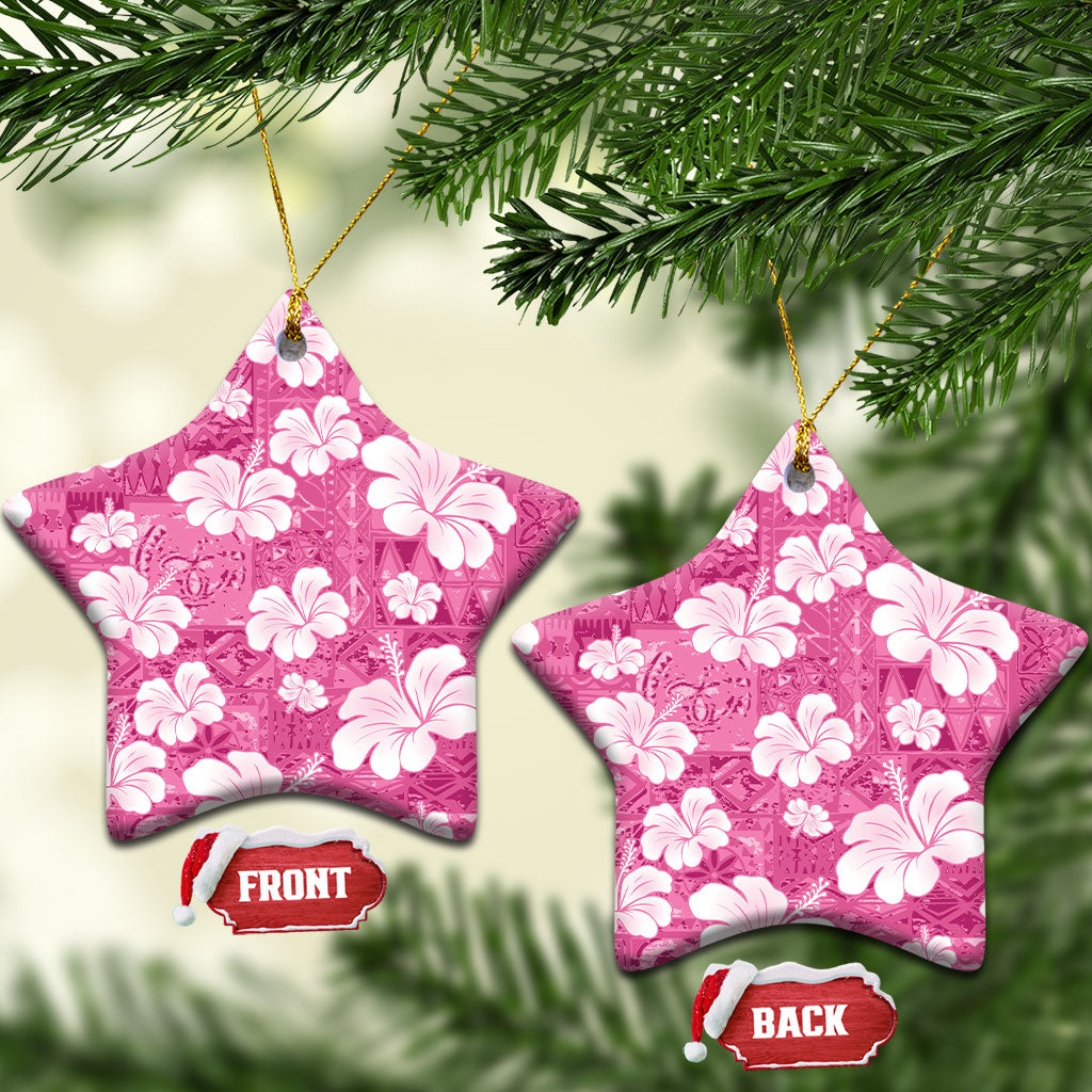 Pink Bula Fiji Masi Hibiscus Seamless Ceramic Ornament