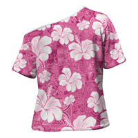 Pink Bula Fiji Masi Hibiscus Seamless Cross Shoulder Shirt LT14 - Polynesian Pride