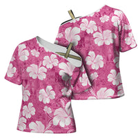 Pink Bula Fiji Masi Hibiscus Seamless Cross Shoulder Shirt LT14 - Polynesian Pride