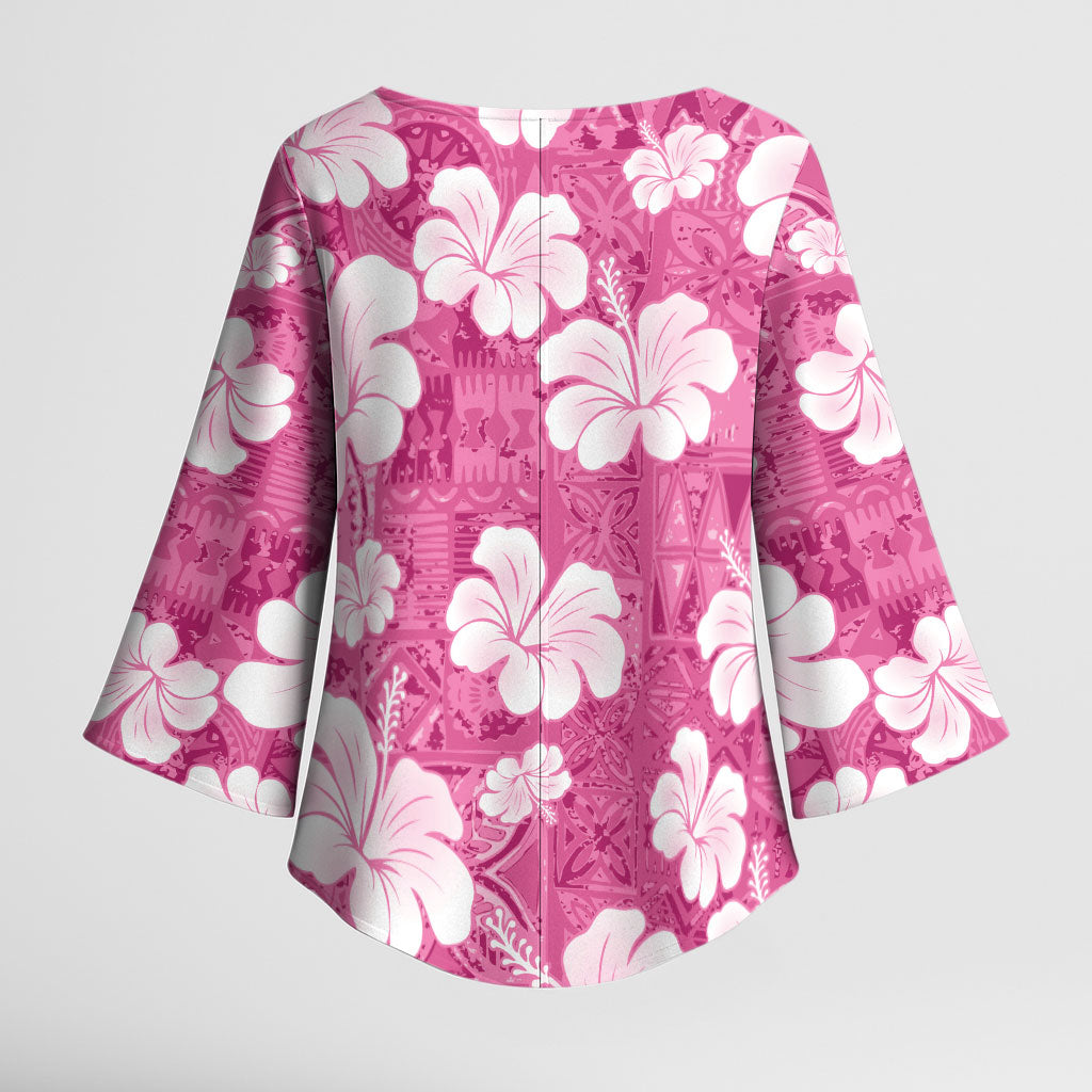 Pink Bula Fiji Masi Hibiscus Seamless Kimono Sleeve Blouse