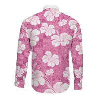 Pink Bula Fiji Masi Hibiscus Seamless Long Sleeve Button Shirt
