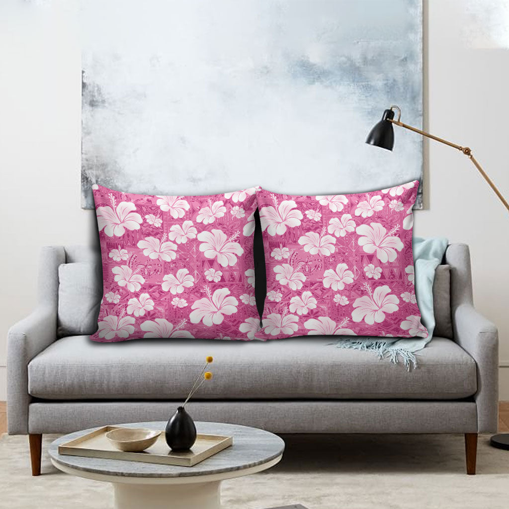 Pink Bula Fiji Masi Hibiscus Seamless Pillow Cover LT14 - Polynesian Pride