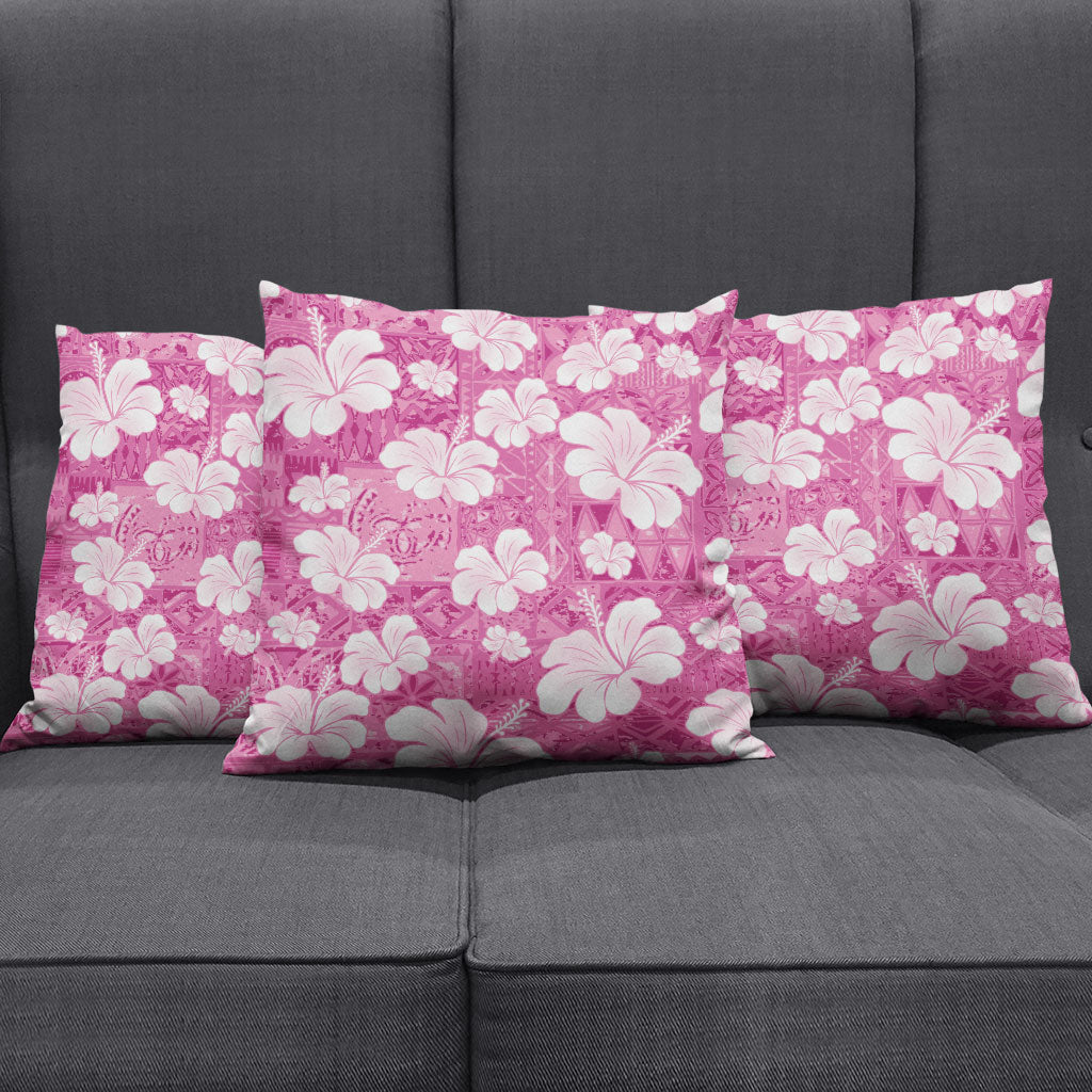Pink Bula Fiji Masi Hibiscus Seamless Pillow Cover LT14 - Polynesian Pride