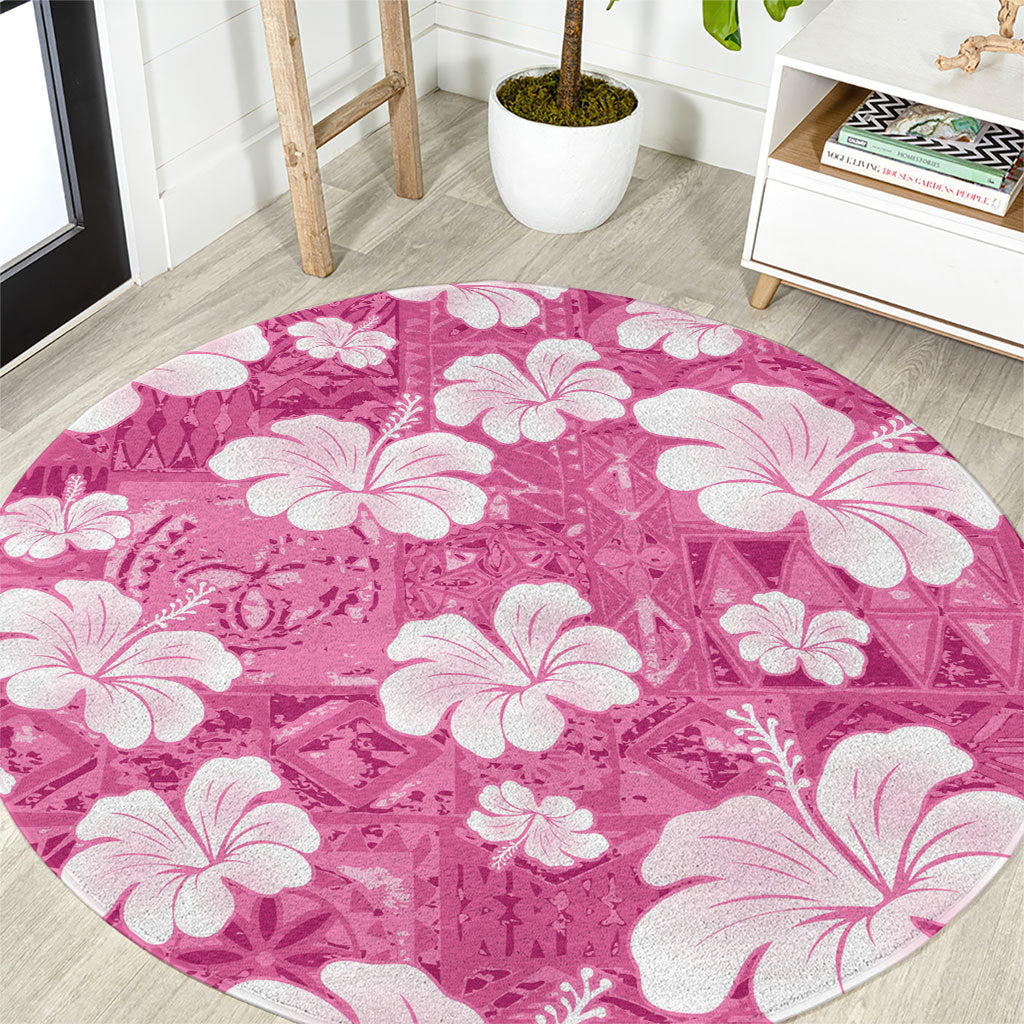 Pink Bula Fiji Masi Hibiscus Seamless Round Carpet LT14 Pink - Polynesian Pride