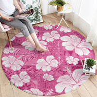Pink Bula Fiji Masi Hibiscus Seamless Round Carpet LT14 - Polynesian Pride