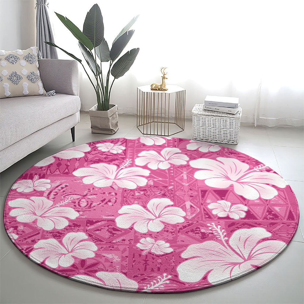 Pink Bula Fiji Masi Hibiscus Seamless Round Carpet LT14 - Polynesian Pride
