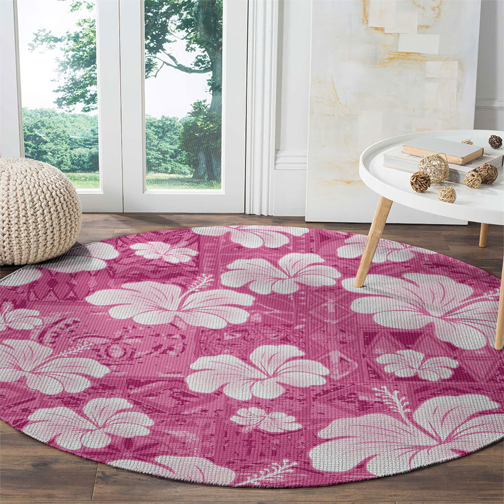 Pink Bula Fiji Masi Hibiscus Seamless Round Carpet LT14 - Polynesian Pride