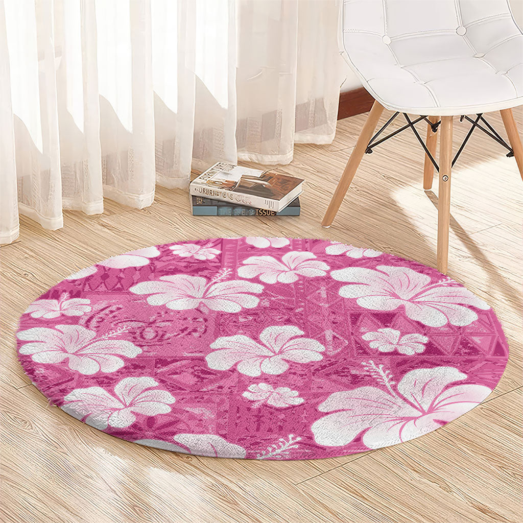 Pink Bula Fiji Masi Hibiscus Seamless Round Carpet LT14 - Polynesian Pride