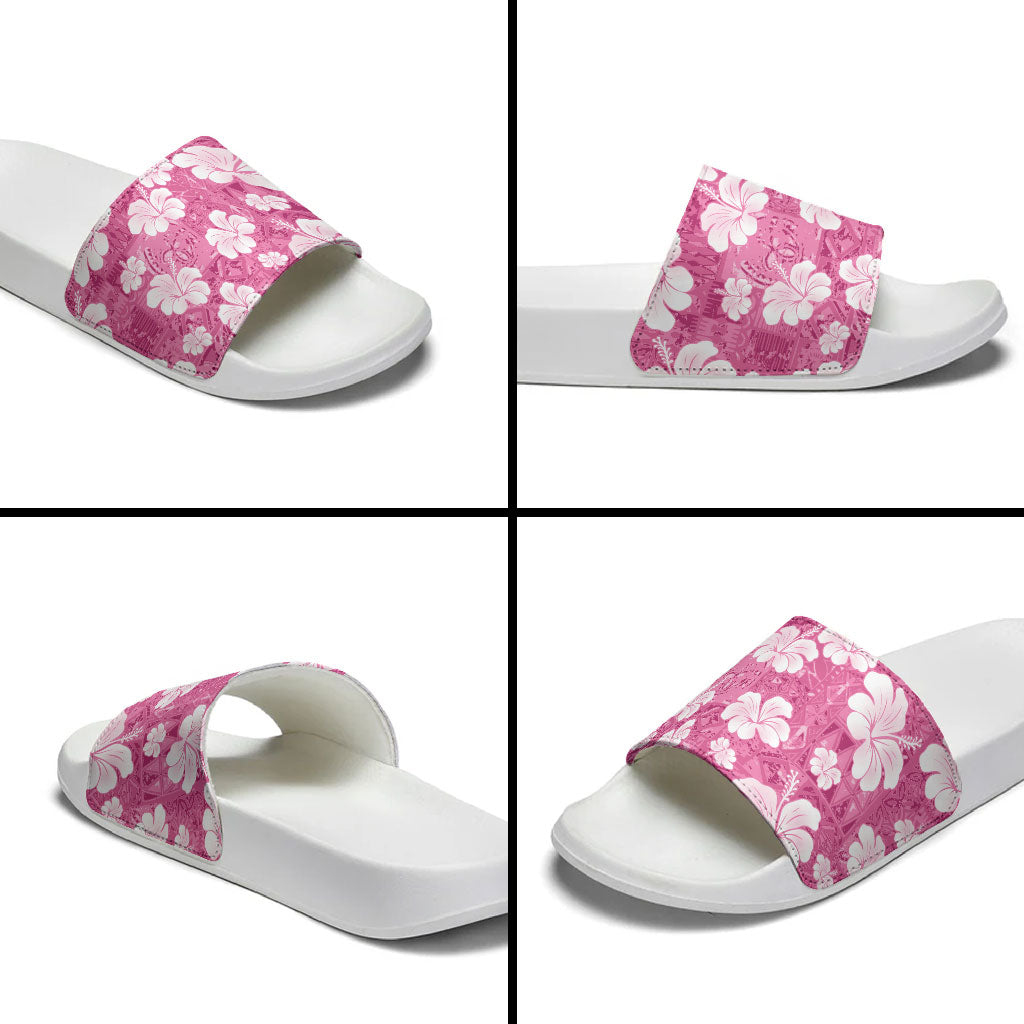 Pink Bula Fiji Masi Hibiscus Seamless Slide Sandals