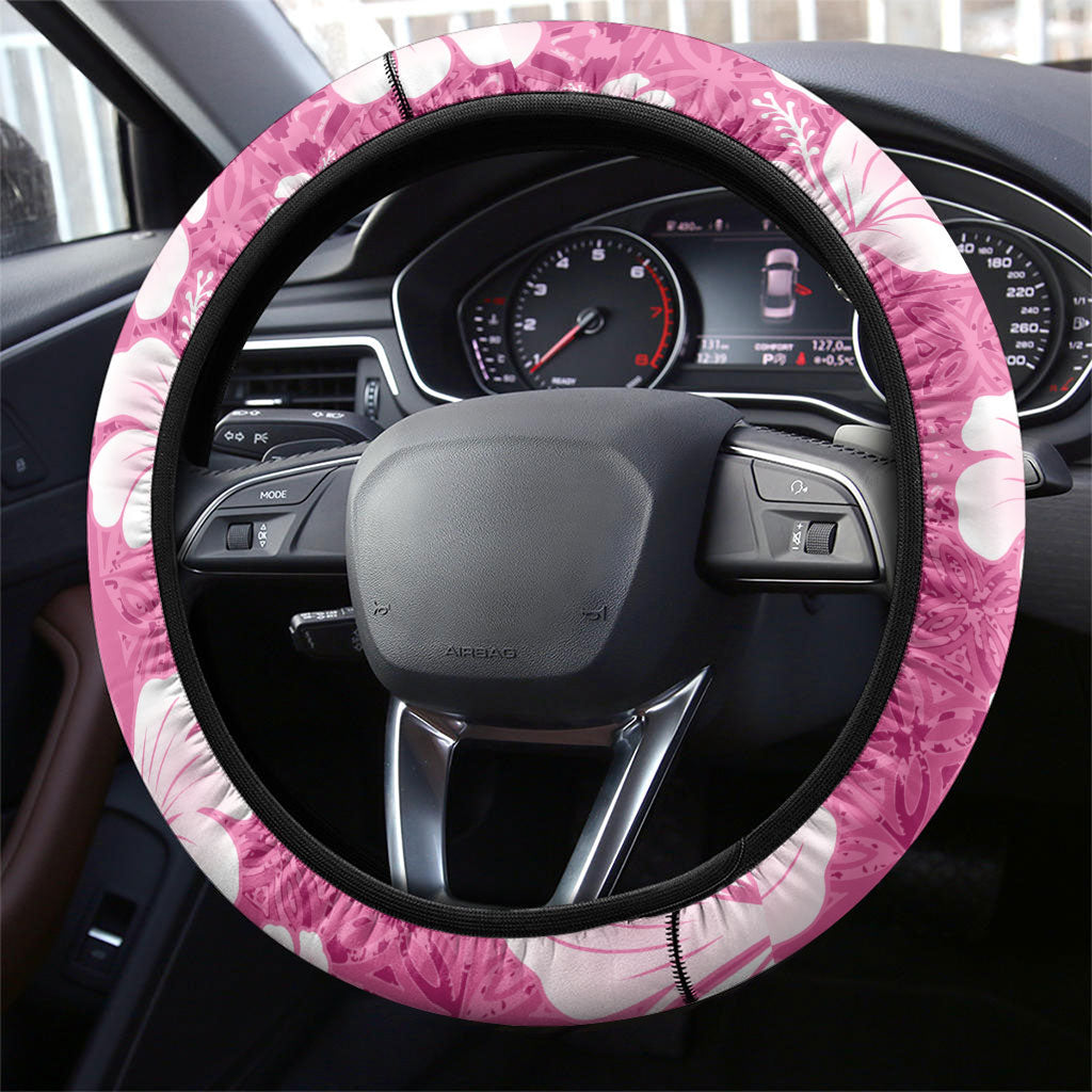 Pink Bula Fiji Masi Hibiscus Seamless Steering Wheel Cover