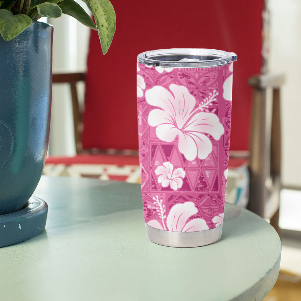 Pink Bula Fiji Masi Hibiscus Seamless Tumbler Cup LT14 - Polynesian Pride