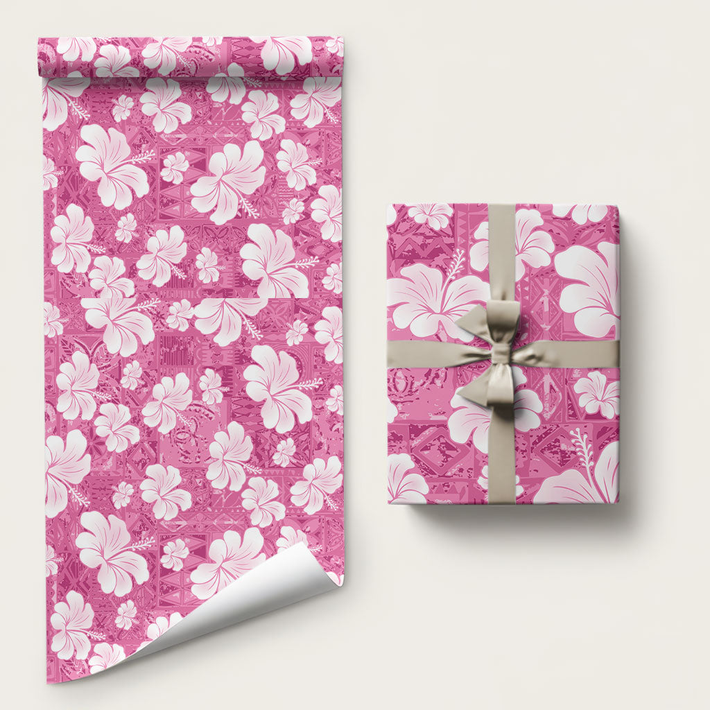 Pink Bula Fiji Masi Hibiscus Seamless Wrapping Paper LT14 58" × 23" Pink - Polynesian Pride