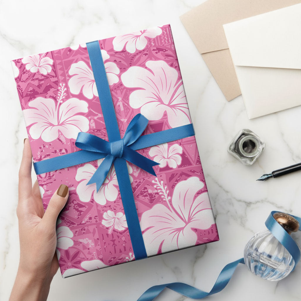 Pink Bula Fiji Masi Hibiscus Seamless Wrapping Paper LT14 - Polynesian Pride